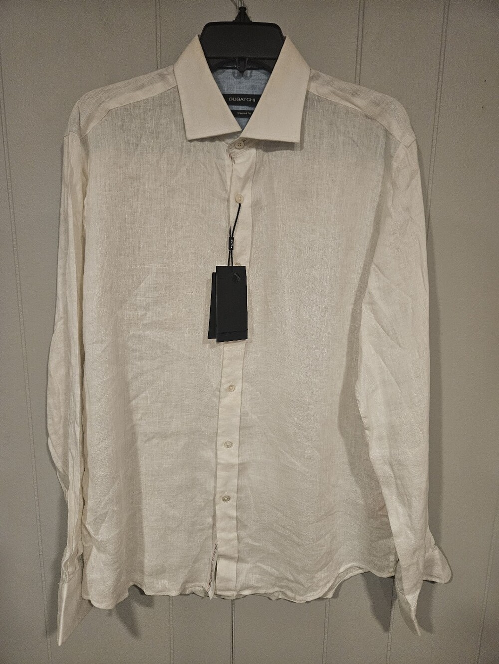 Bugatchi Shaped Fit Men's Size Medium White 100% Linen Long Sleeve Shirt NWT